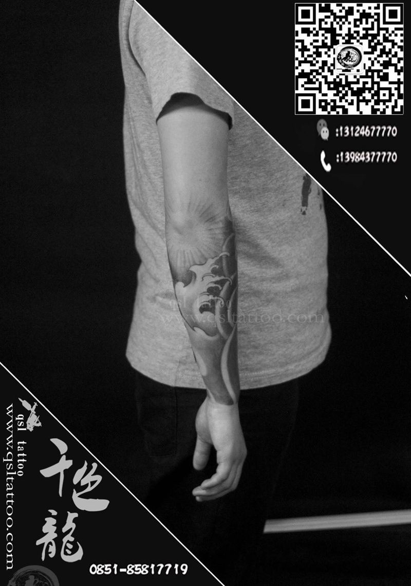 浪花+帆船纹身图片