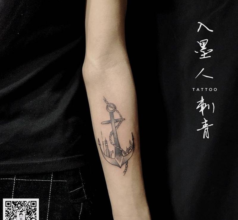 船锚纹身图片_点刺纹身图案