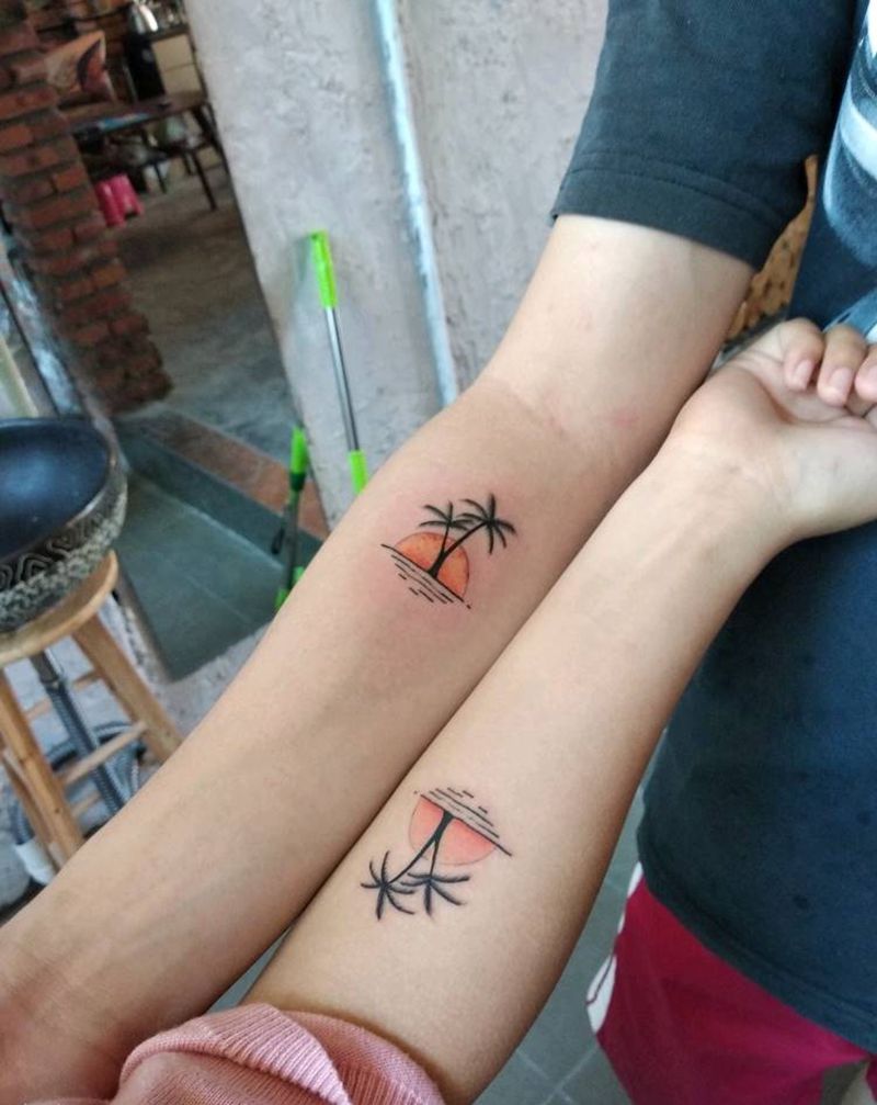 情侣落日纹身图片