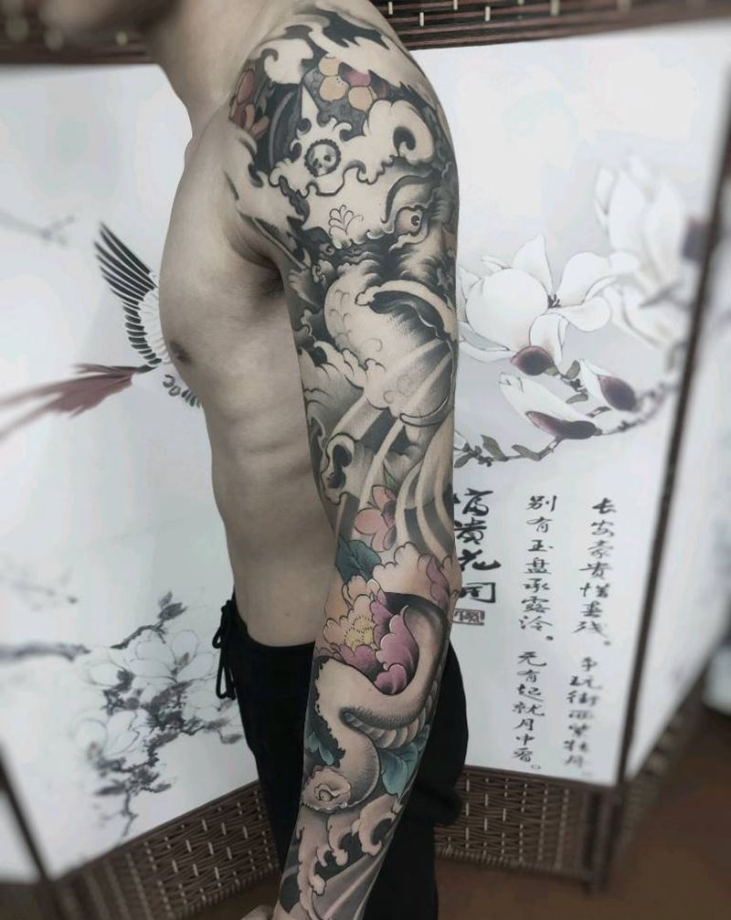 花臂纹身图片_手臂新传统纹身图案