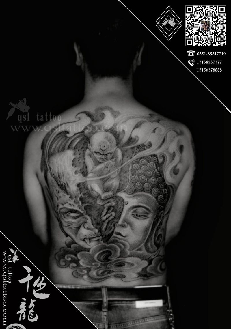 佛与魔满背纹身图片