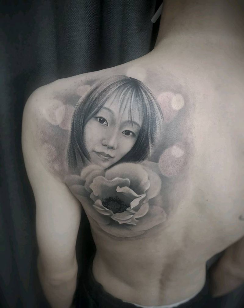 肖像照片纹身图片_背部欧美写实纹身图案