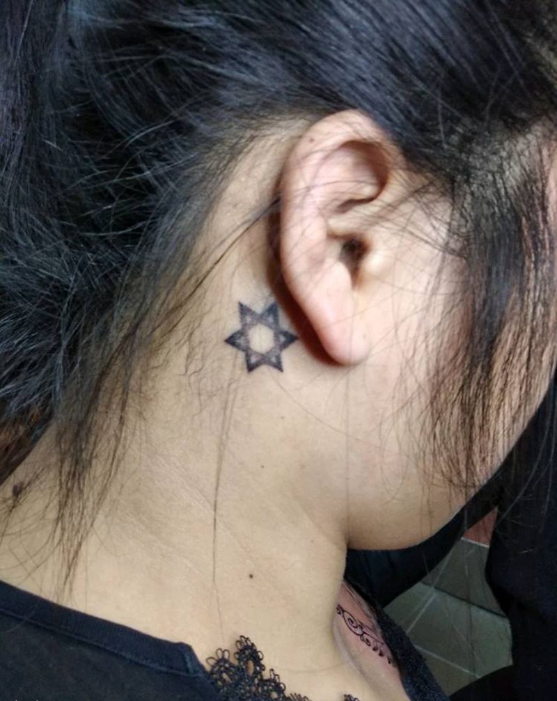 六角芒星。点刺纹身图片