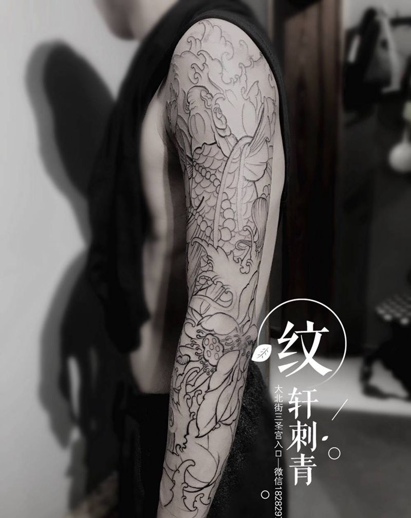 花臂半成品，未完成纹身图片