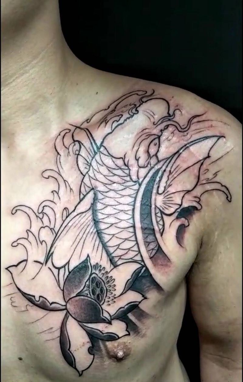 鲤鱼线条图纹身图片