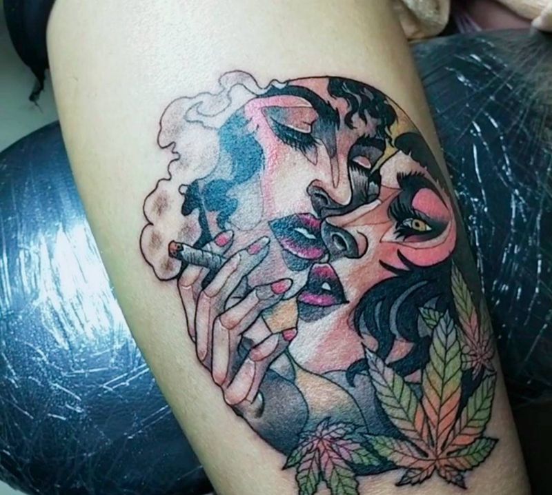 大麻纹身图片_腿部手臂Old SchoolNew School纹身图案