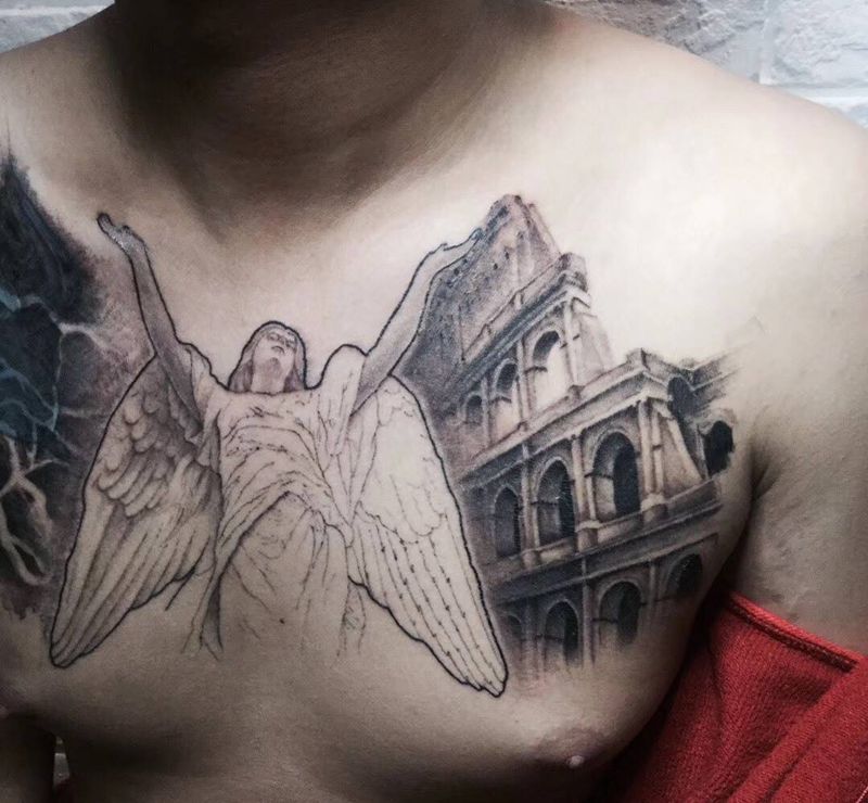 未完成天使遮盖纹身图片
