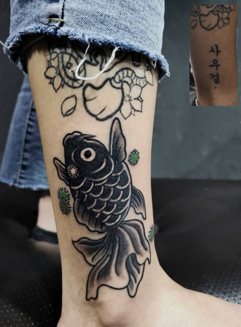 #遮盖#日式金鱼纹身图片