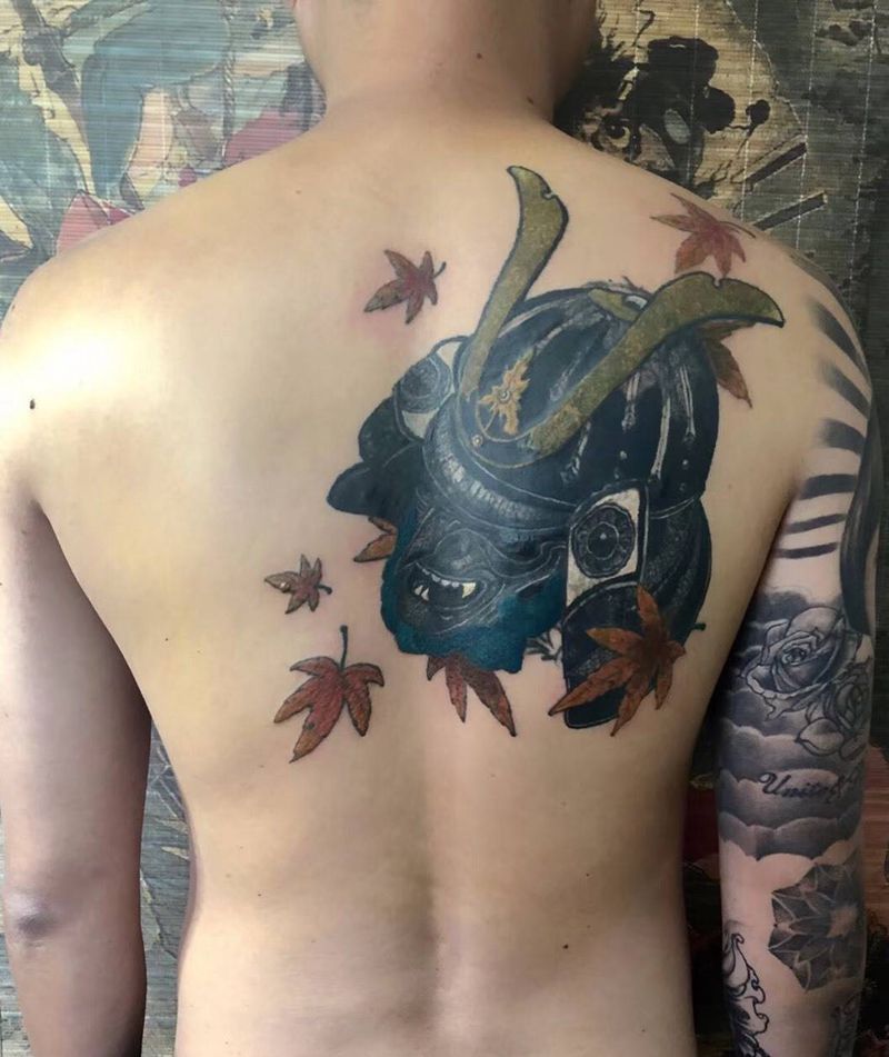 鬼武士遮盖纹身图片_背部新传统纹身图案