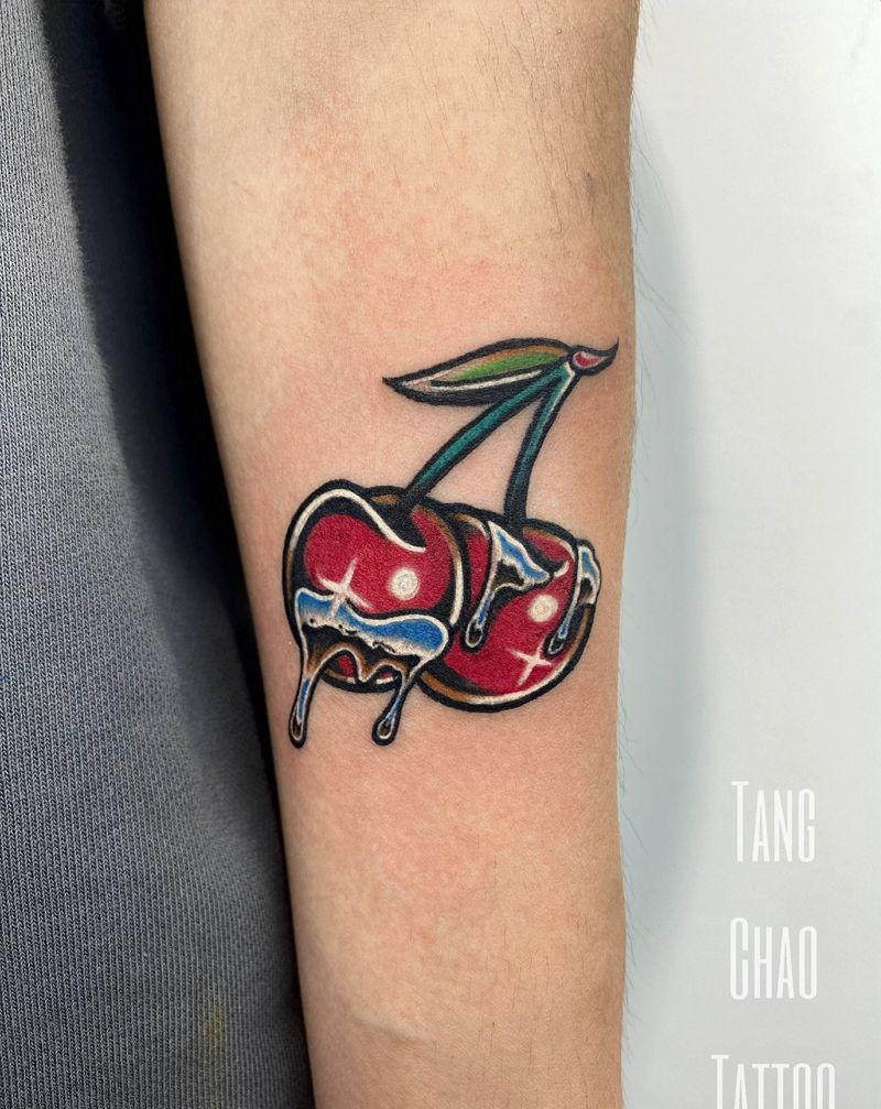 樱桃冰纹身图片_手臂Old School纹身图案