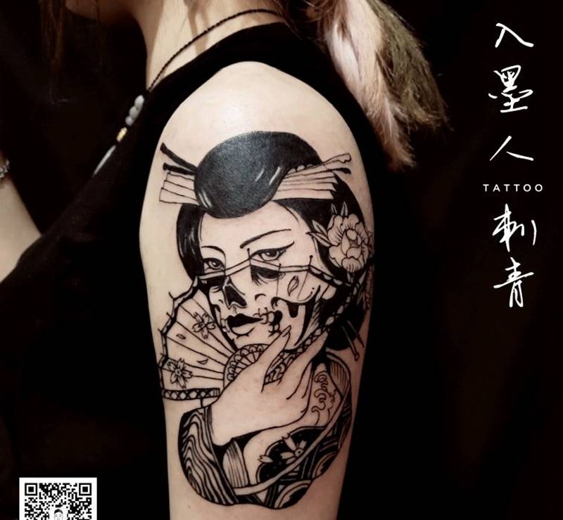 艺妓纹身图片_手臂新传统纹身图案