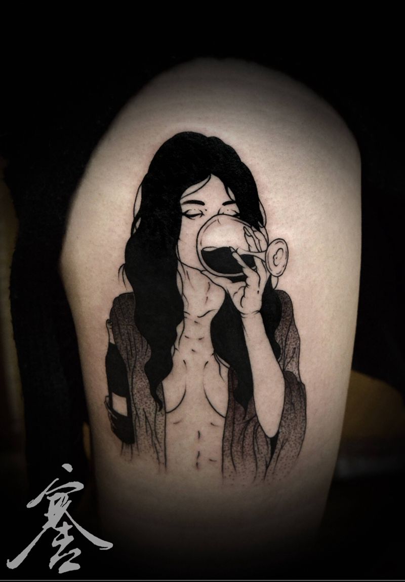 女纹身图片_成品腿部欧美人物纹身图案
