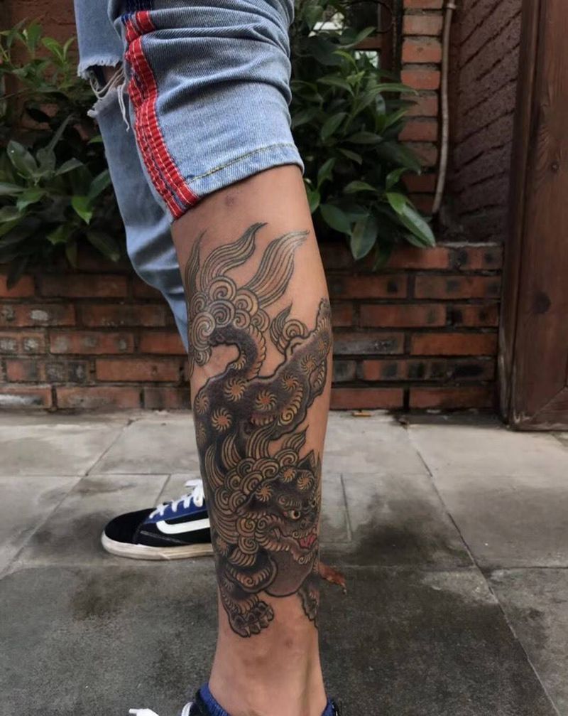 老传统唐狮纹身图片