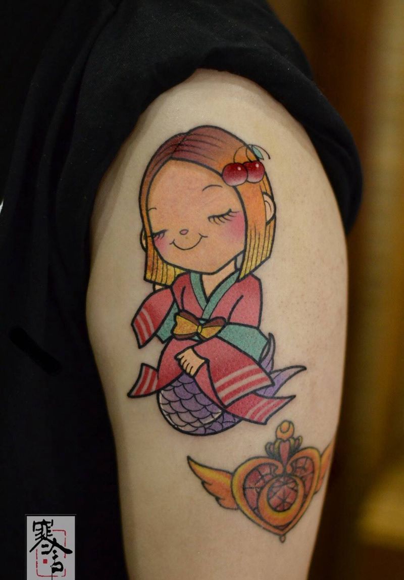 人鱼纹身图片_手臂New School纹身图案