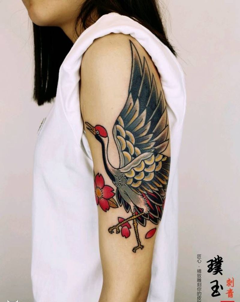 日式风格-鹤纹身图片_手臂老传统鹤纹身图案