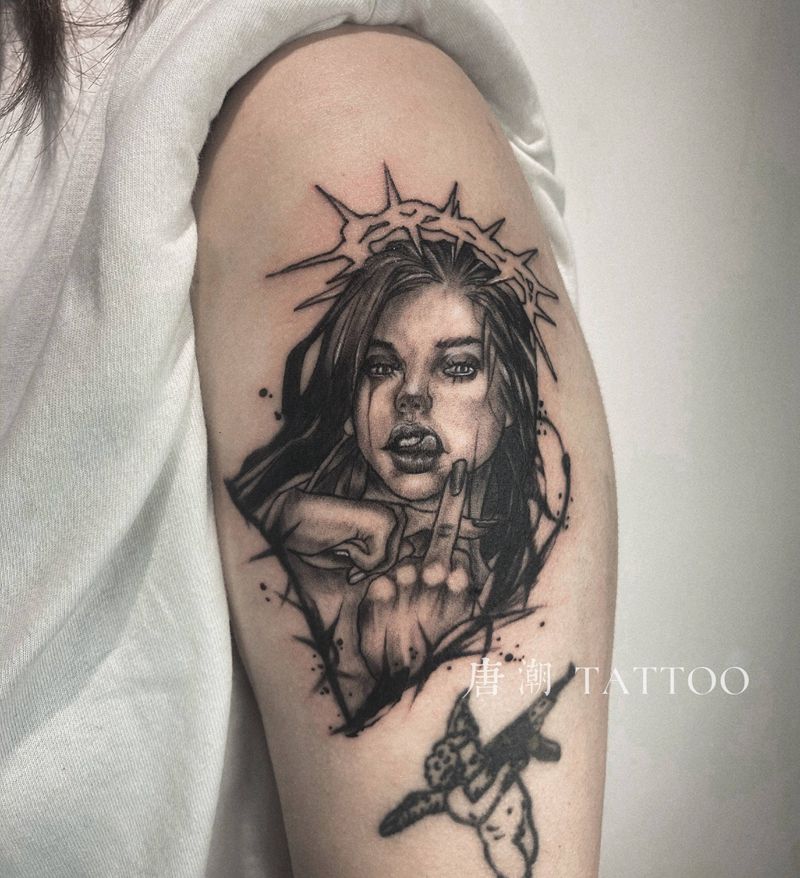 圣徒纹身图片_手臂欧美写实纹身图案