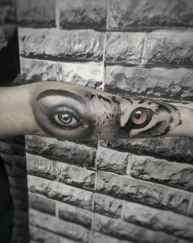 老虎野兽纹身图片_手臂纹身图案