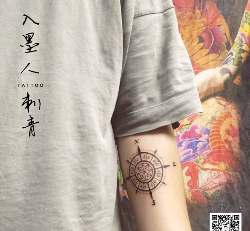 指南针纹身图片_手部纹身图案