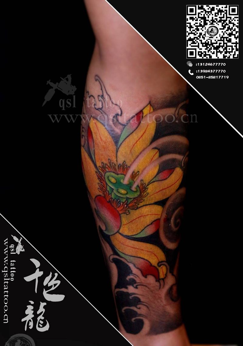 传统荷花纹身图片