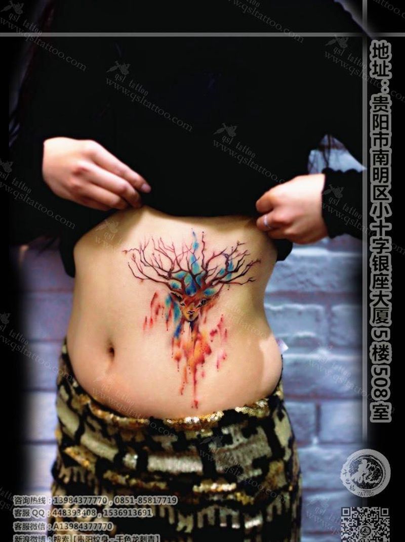 泼墨麋鹿纹身图片