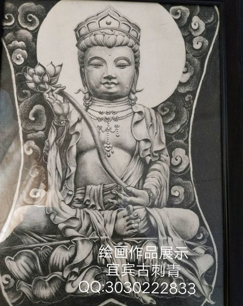 原创大日观音手稿纹身图片_背部传统肖像写实人物原创成品手稿纹身图案