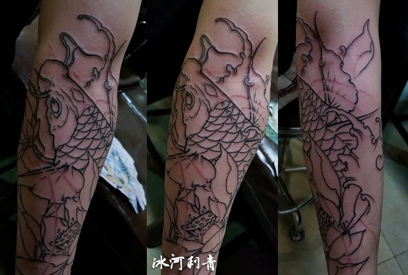 鲤鱼线条纹身图片