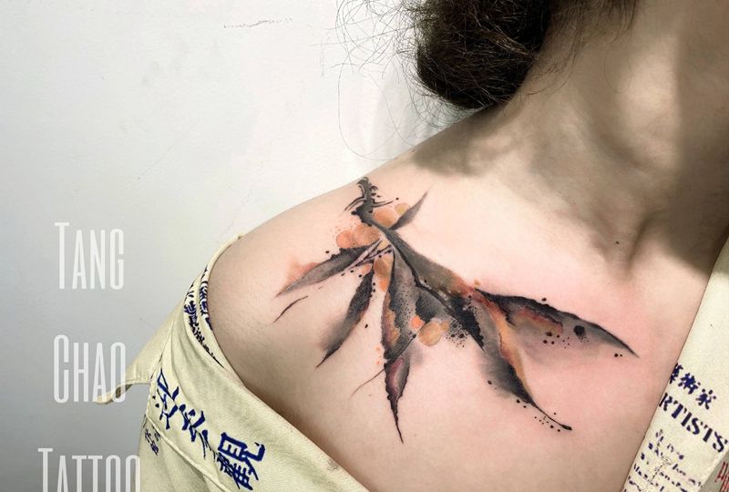 水墨遮盖纹身图片_肩部水墨纹身图案