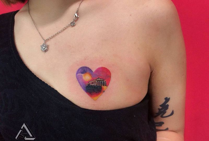 帕特农神庙【遮盖】纹身图片_胸部New School纹身图案