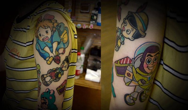 卡通拼接纹身图片