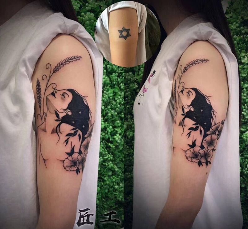 美女纹身图片_手臂遮盖纹身图案