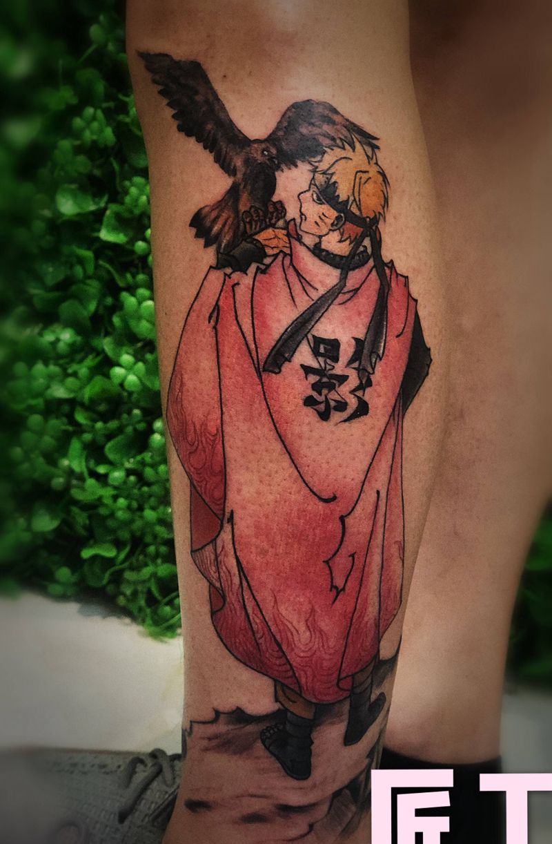 鸣人纹身图片_腿部New School火影纹身图案