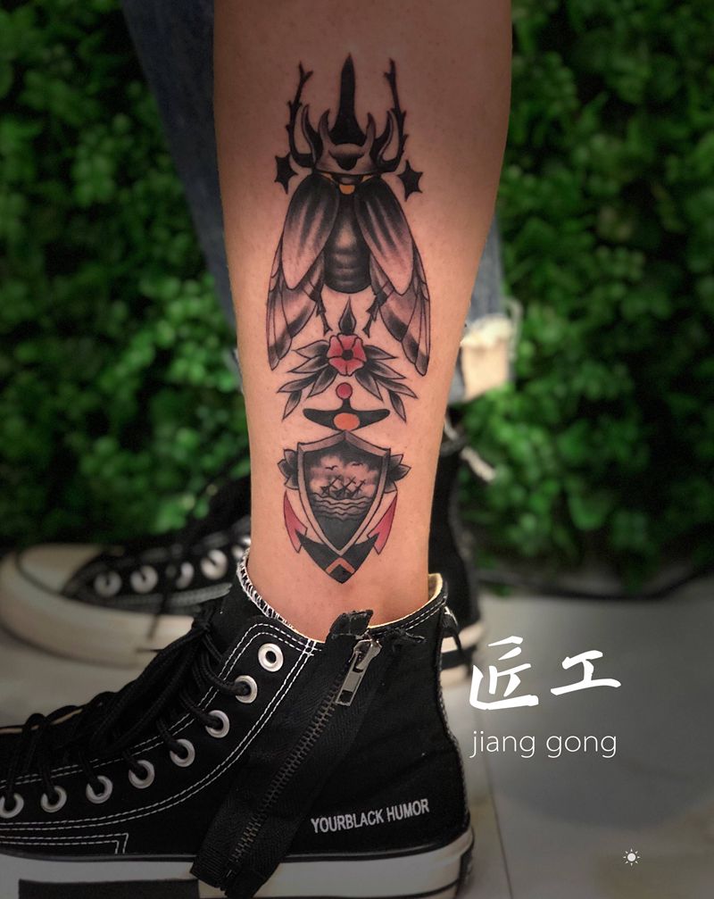 Shool纹身图片_Old School蝉纹身图案