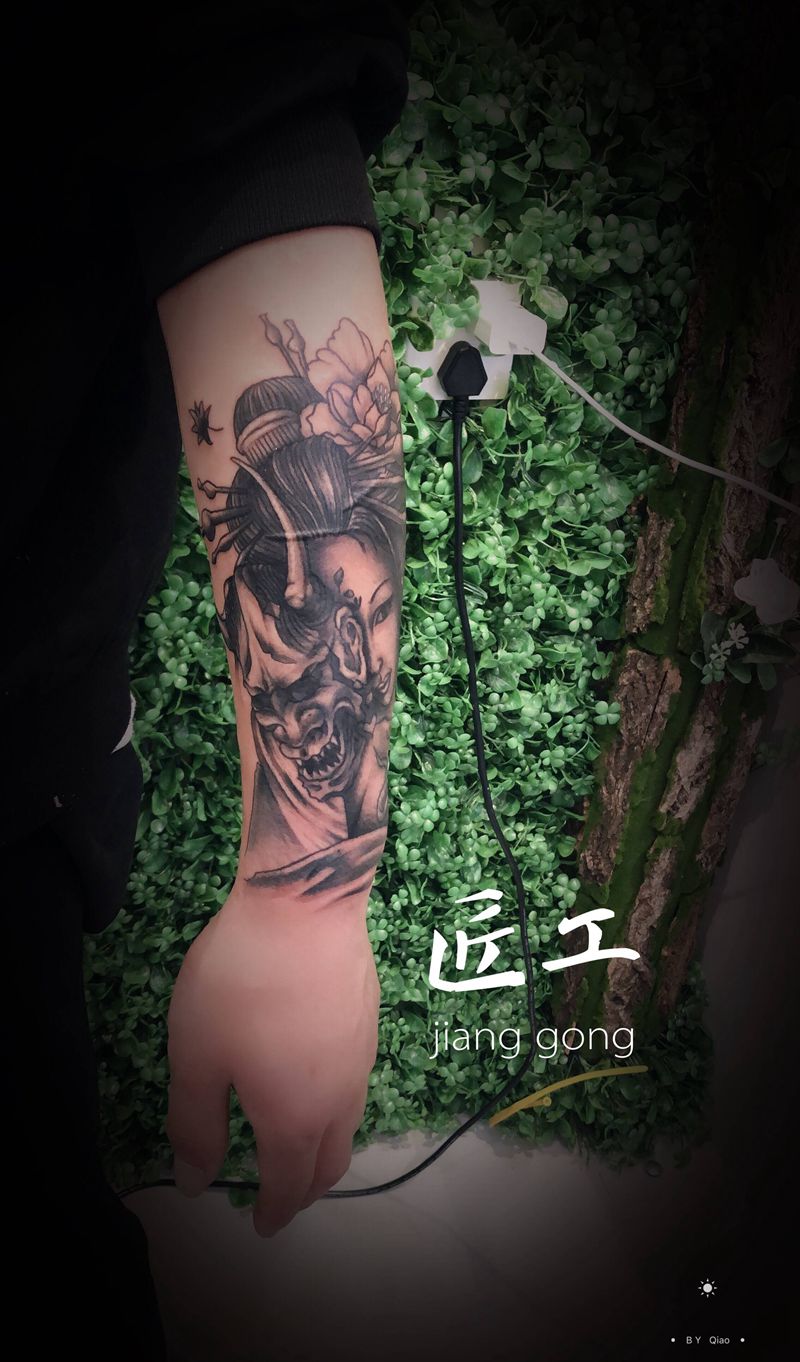 艺妓纹身图片_手臂新传统般若艺妓纹身图案
