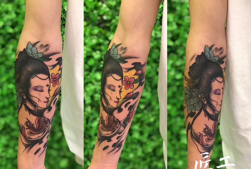 艺妓纹身图片_手臂新传统纹身图案