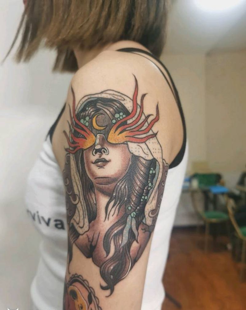 女郎纹身图片_手臂Old School纹身图案