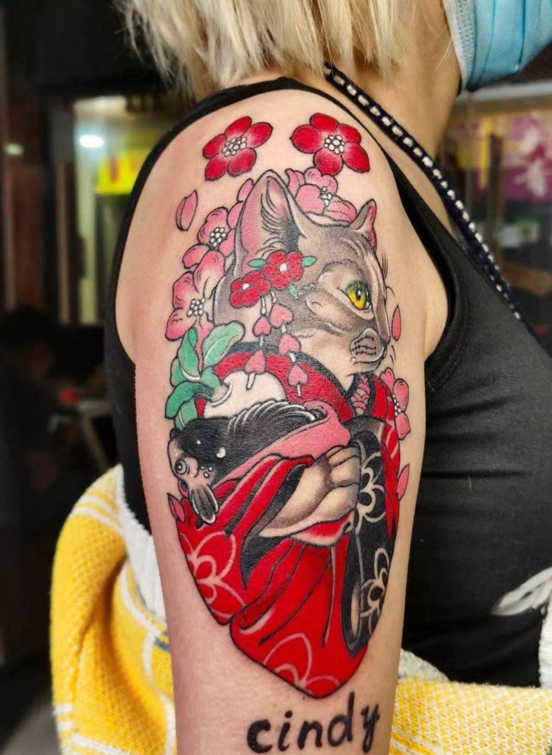 猫咪纹身图片_手臂纹身图案