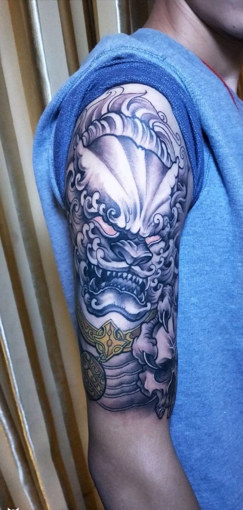 唐狮纹身图片_手臂新传统纹身图案