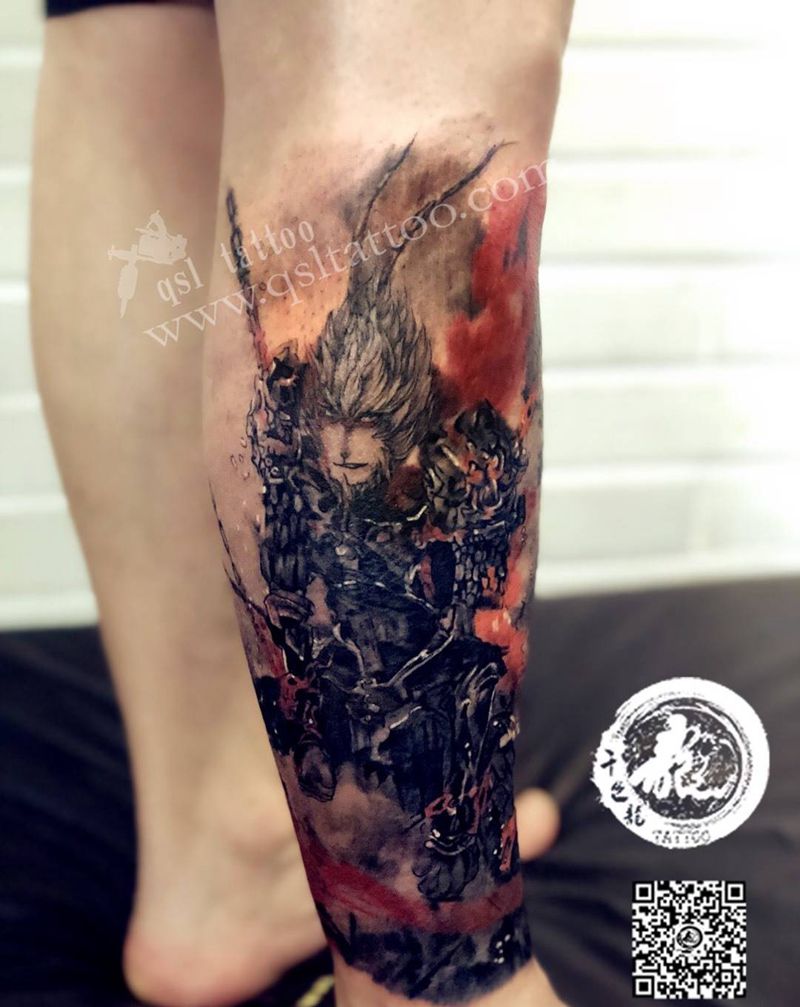 小腿外侧 斗战胜佛纹身图片