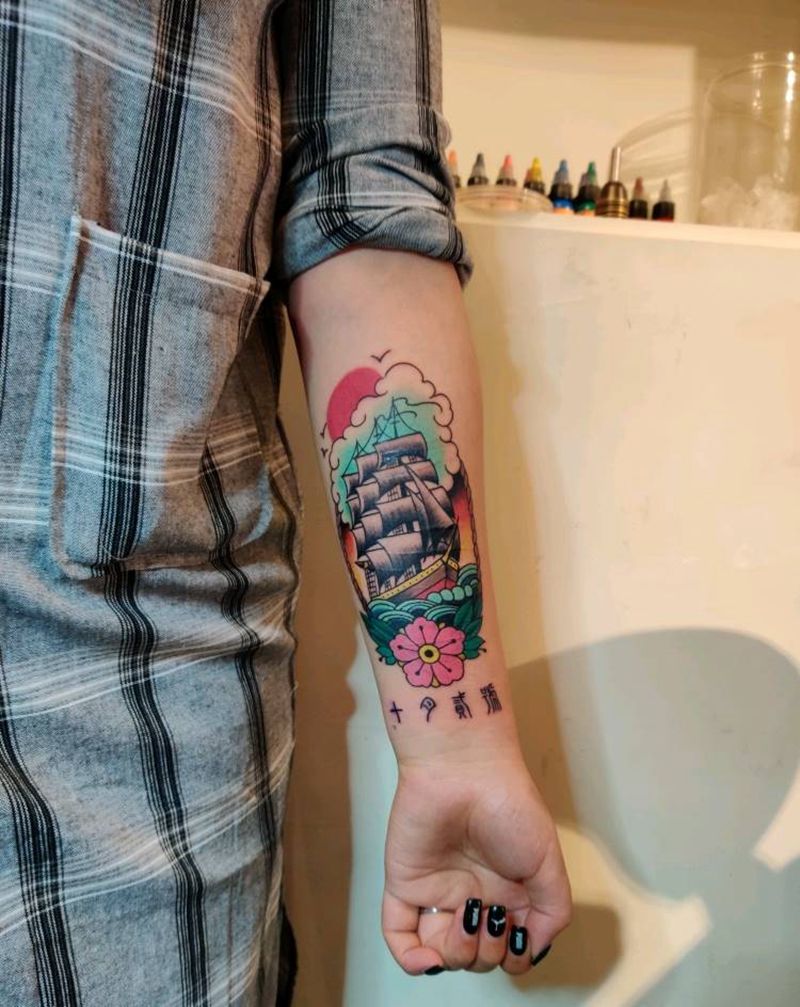 乘风破浪，新生纹身图片_手臂纹身图案