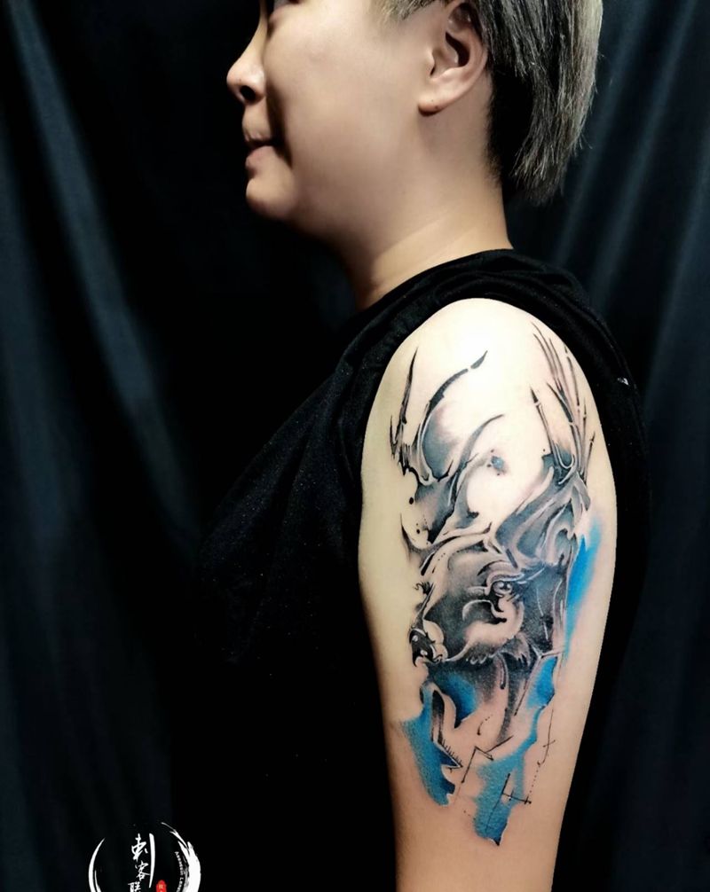 水墨抽象纹身图片_水墨水彩纹身图案