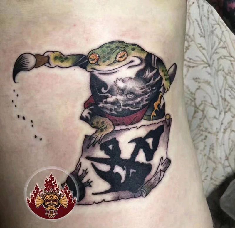 蛤蟆与动物纹身图片_新传统纹身图案