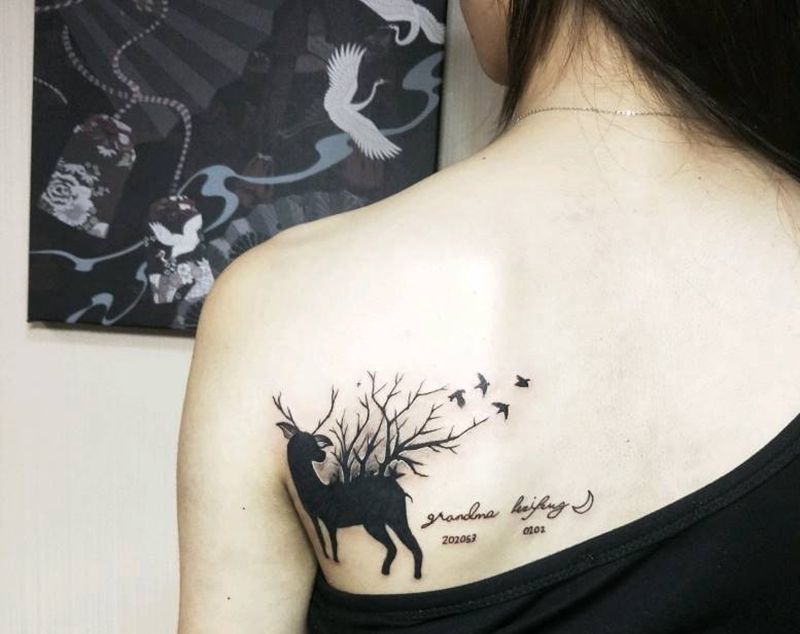 遮盖纹身图片_肩部背部普通纹身图案