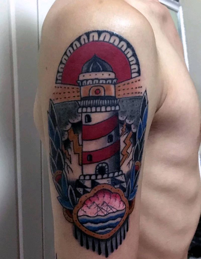 灯塔纹身图片_手臂纹身图案