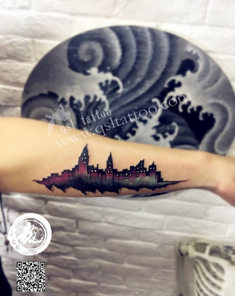 遮盖旧纹身 城市建筑纹身图片