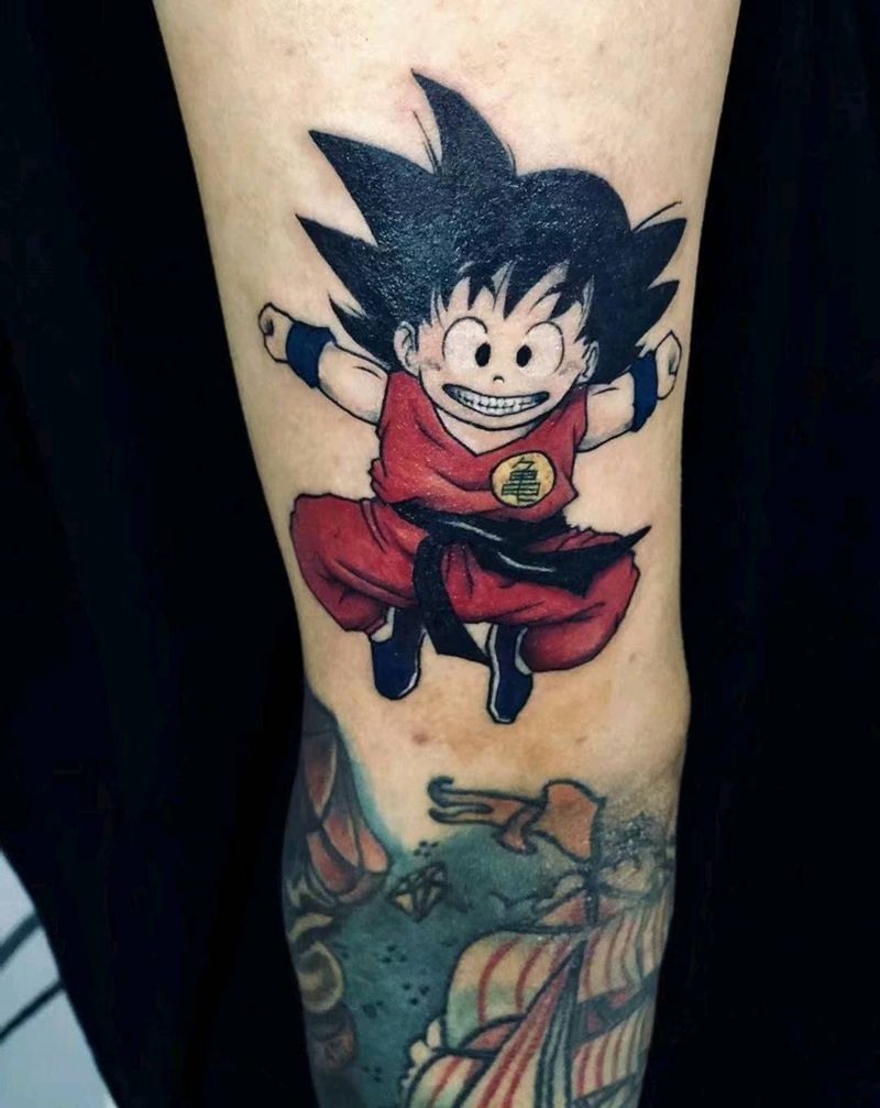 小悟空(七龙珠)纹身图片_腿部新传统卡通动漫纹身图案