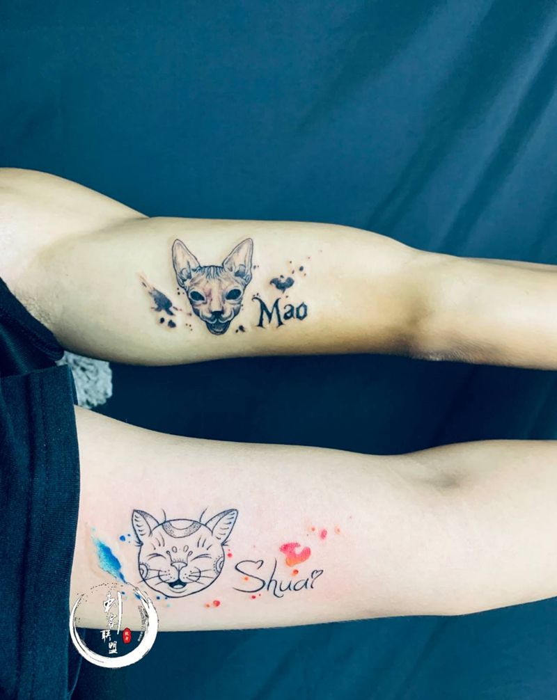 情侣猫纹身图片_手臂纹身图案
