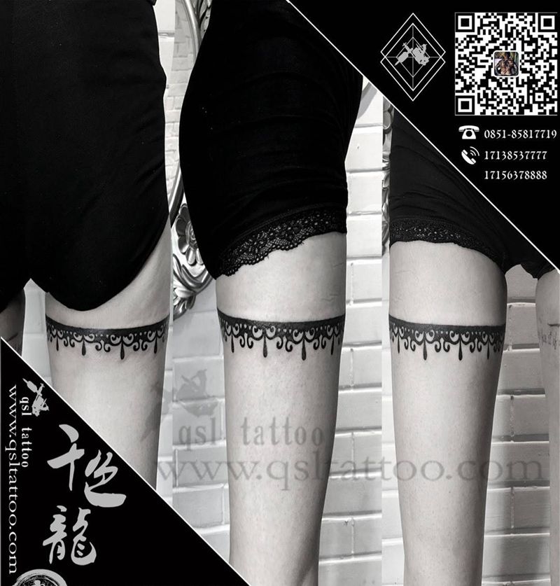 蕾丝腿环纹身图片