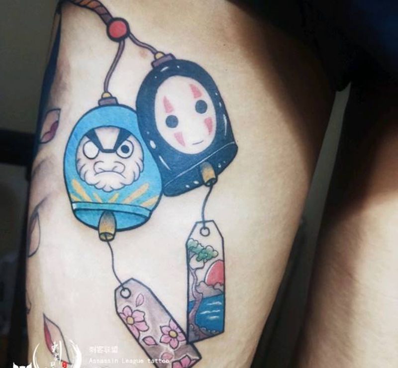 达摩风铃纹身图片_New School纹身图案