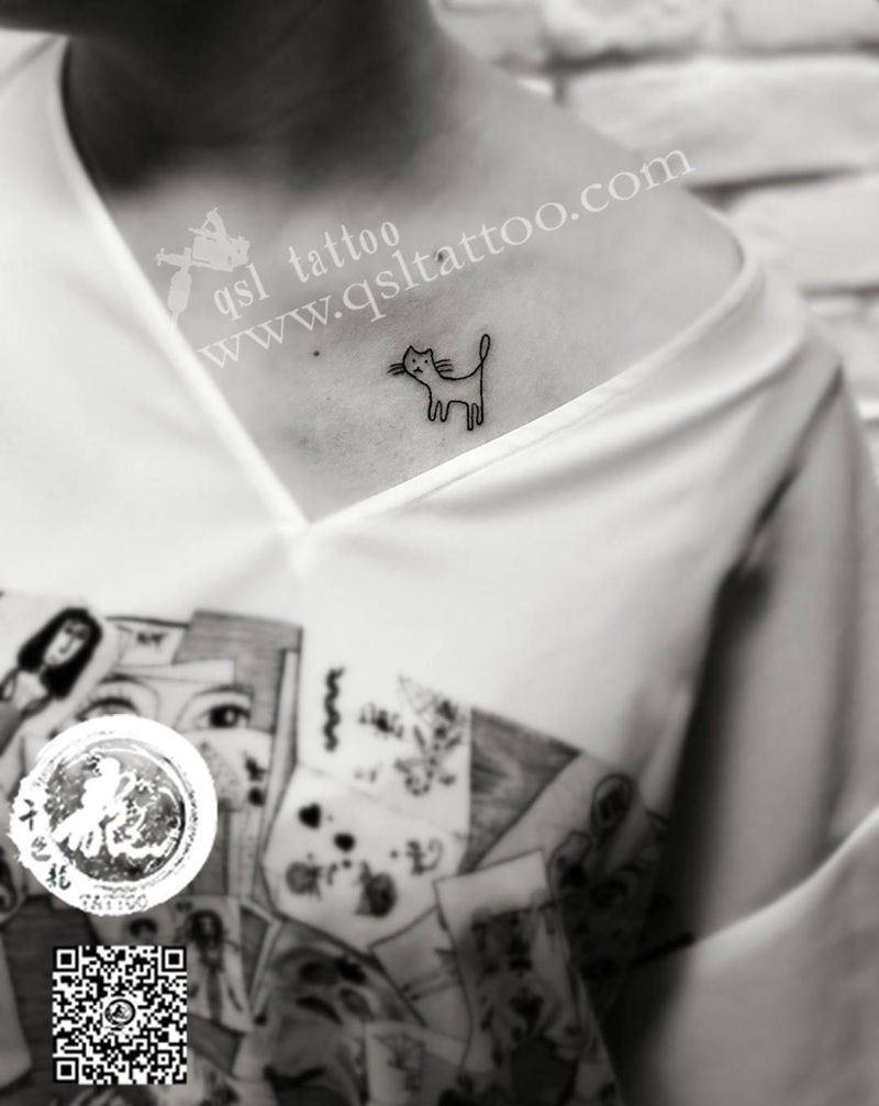 锁骨 小猫咪纹身图片