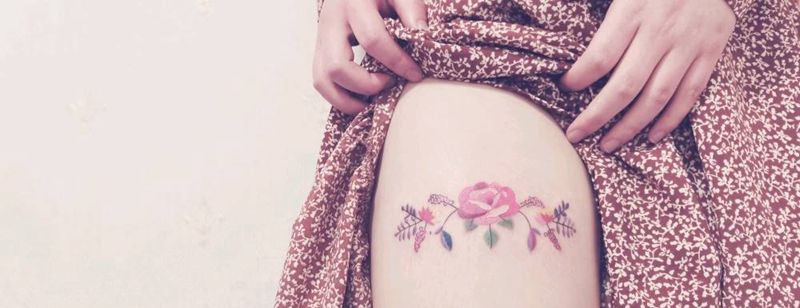 花纹身图片_腿部纹身图案